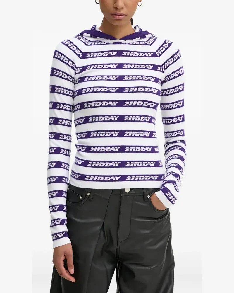 Day Birger et Mikkelsen Gestreifter Kapuzenpullover - Weiß Weiß