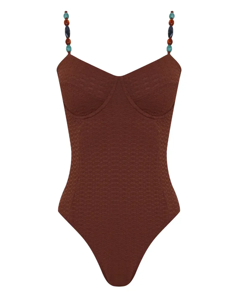 BRIGITTE beaded-strap textured swimsuit - Braun Braun