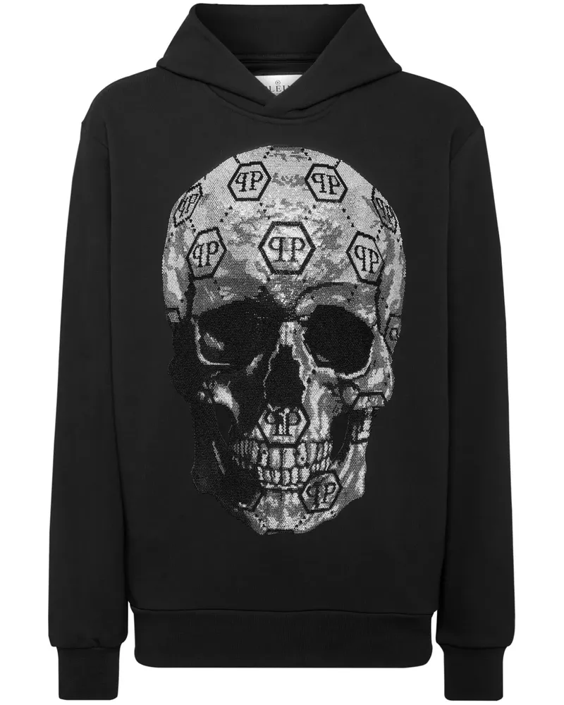 Philipp Plein Hoodie mit strassverziertem Totenkopf - Schwarz Schwarz