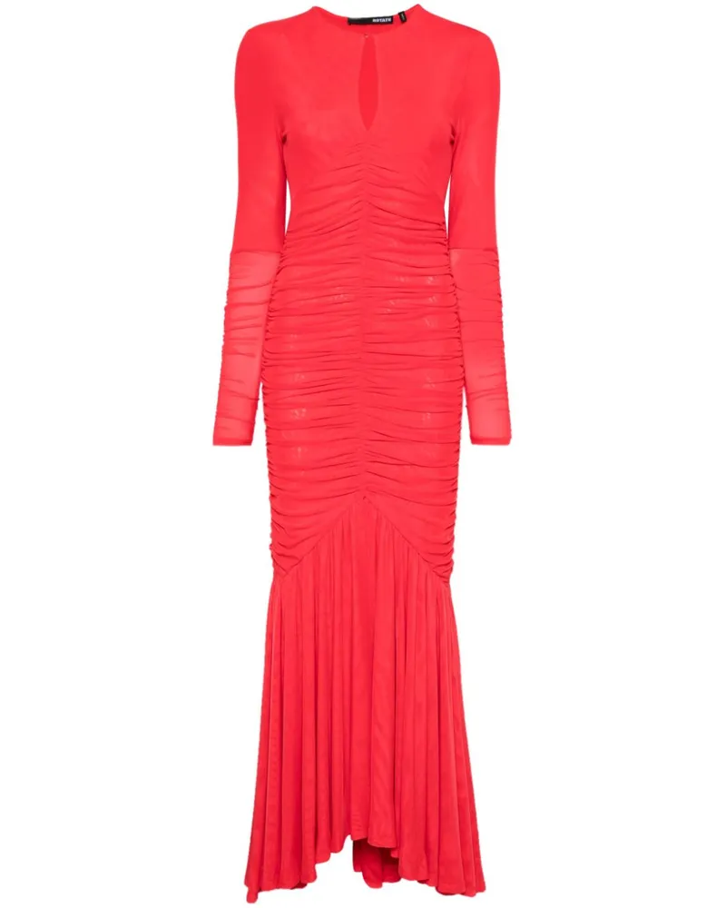 ROTATE Birger Christensen Langärmeliges Maxikleid aus Mesh Rot