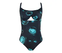 Gemusterter Badeanzug mit Cut-Out - Blau
