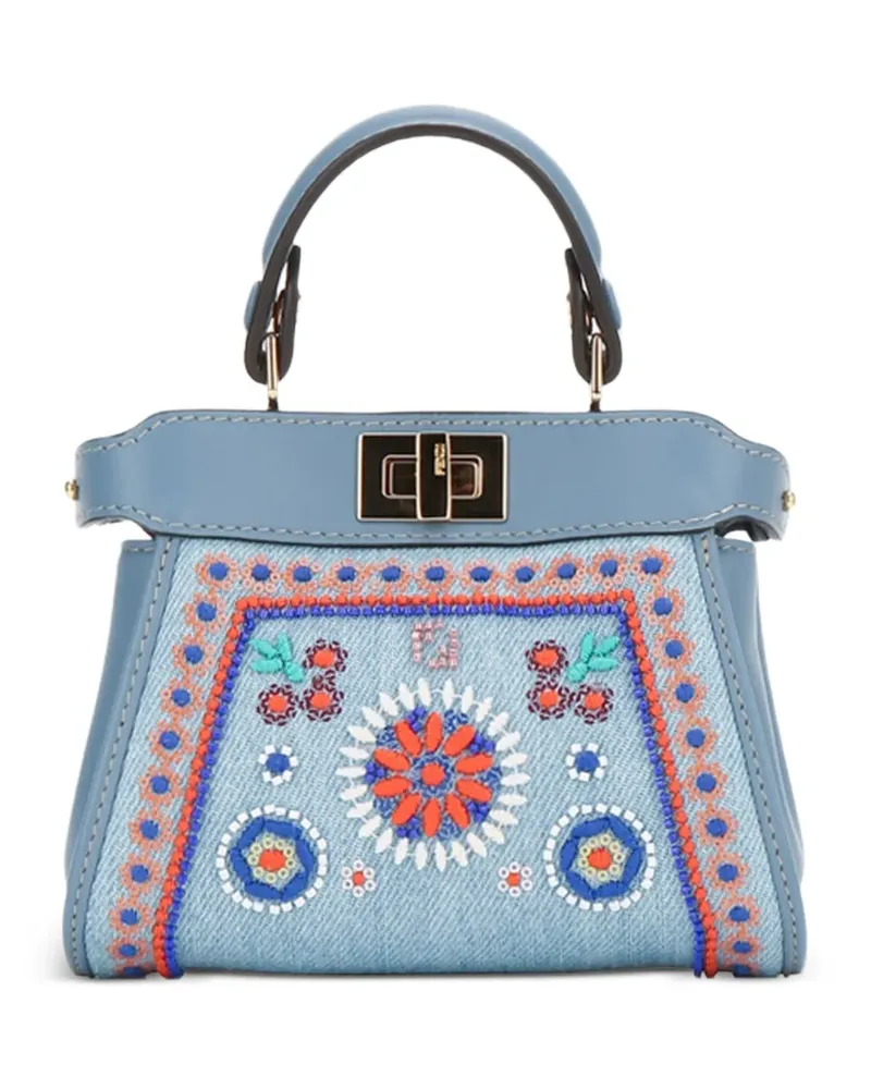 Fendi Nano Peekaboo Tote Bag mit Stickerei - Blau Blau