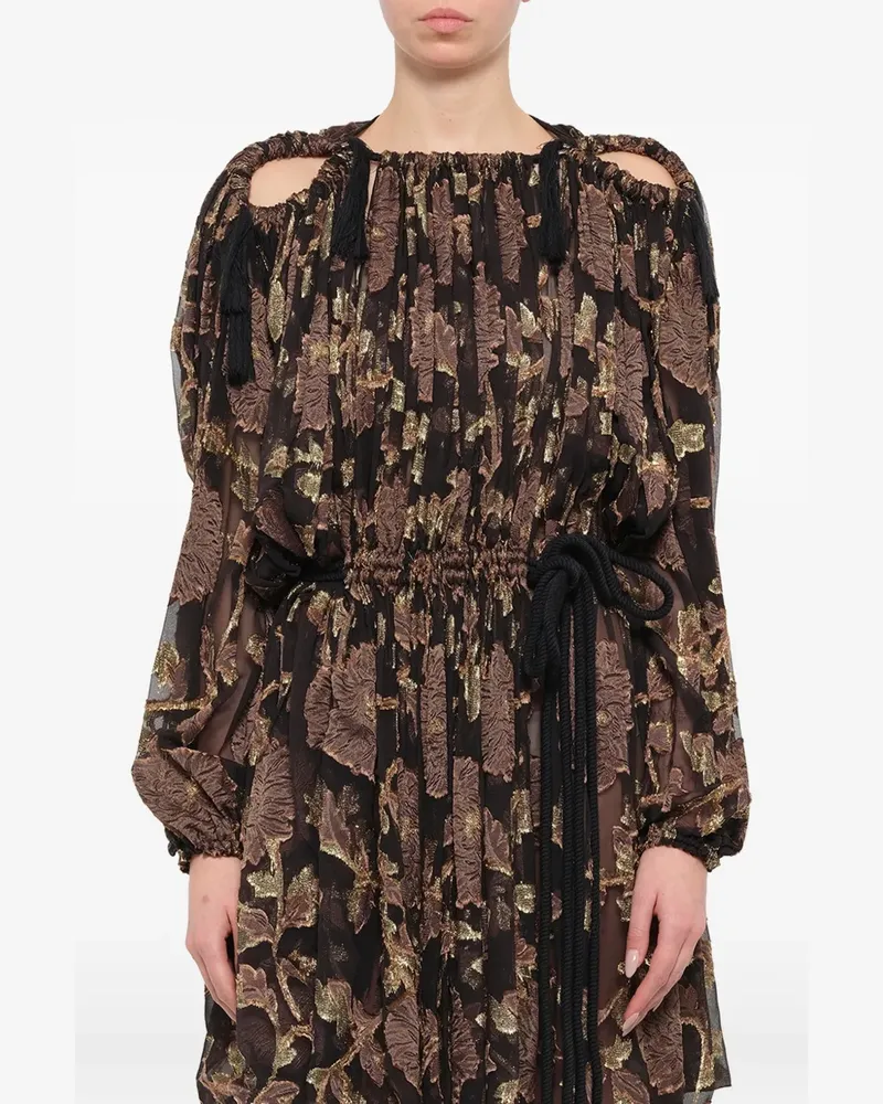 Lanvin floral-jacquard cold-shoulder dress - Schwarz Schwarz