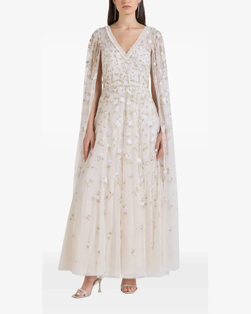Needle & Thread Lea Ditsy Cape-Kleid mit Blumenstickerei - Nude Nude