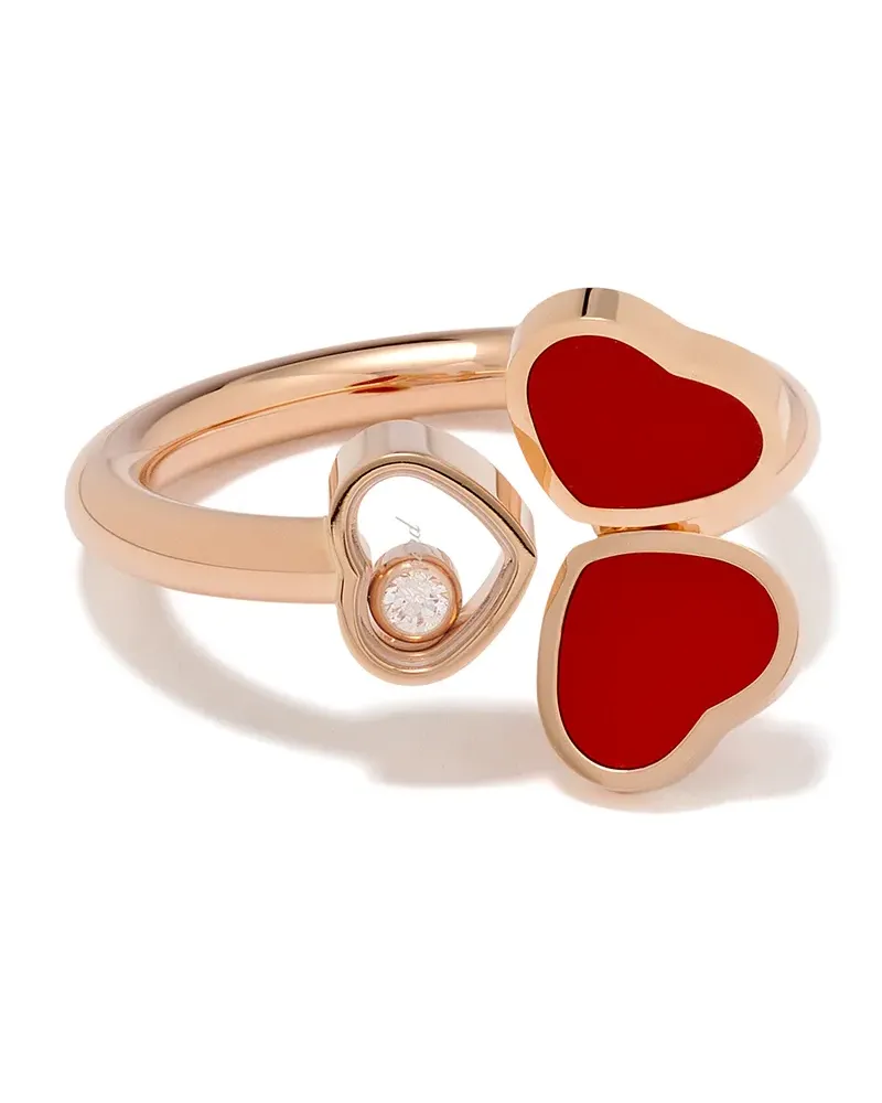 Chopard 18kt 'Happy Hearts' Rotgoldring mit einem Diamanten und rotem Stein - Rosa Rosa