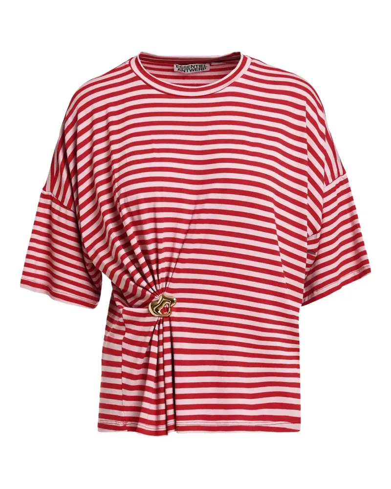 Essentiel Gestreiftes T-Shirt mit Raffungen - Rot Rot