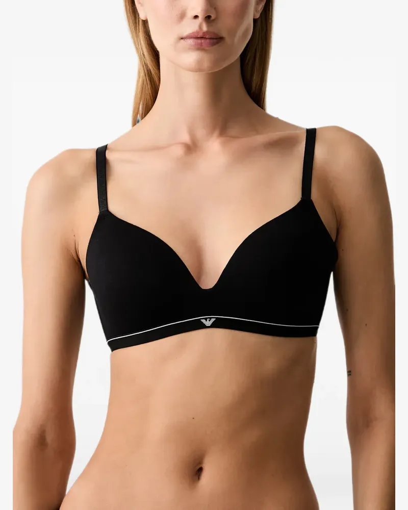 Emporio Armani padded triangle bra in cotton jersey with logo band - Schwarz Schwarz