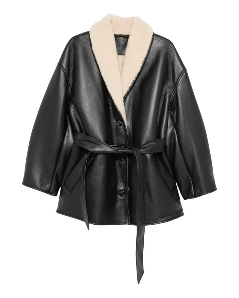 STAND Kathi Jacke mit Gürtel und Besatz aus Faux Shearling - Schwarz Schwarz