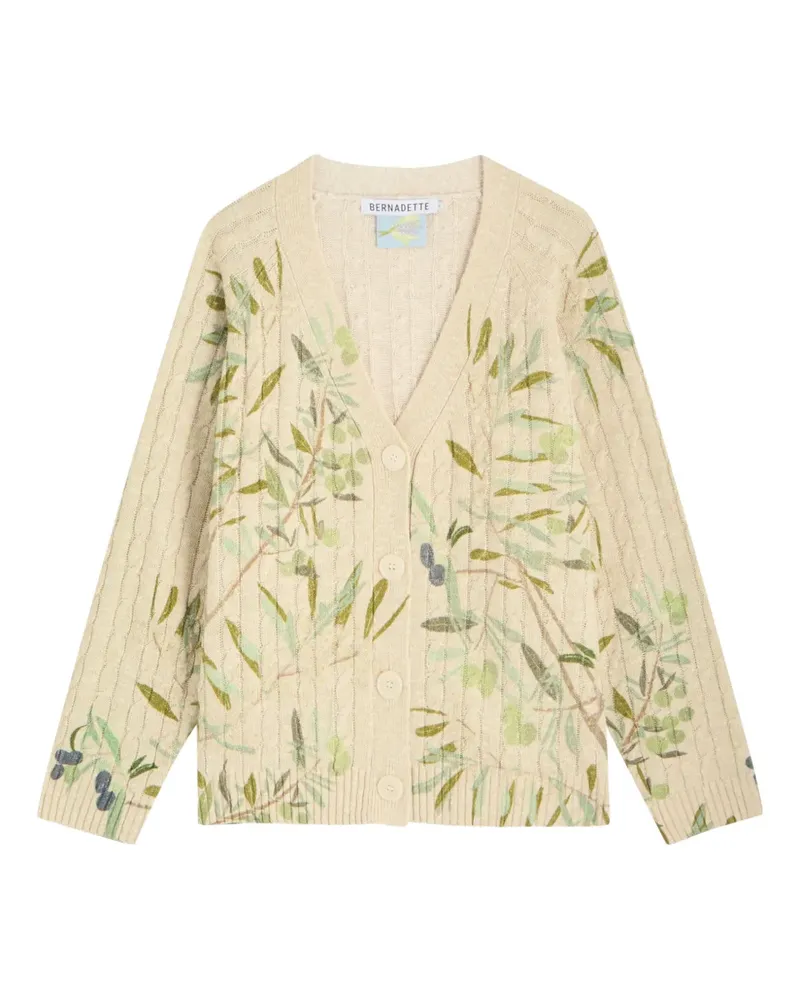 BERNADETTE floral-print cable-knit cardigan - Nude Nude