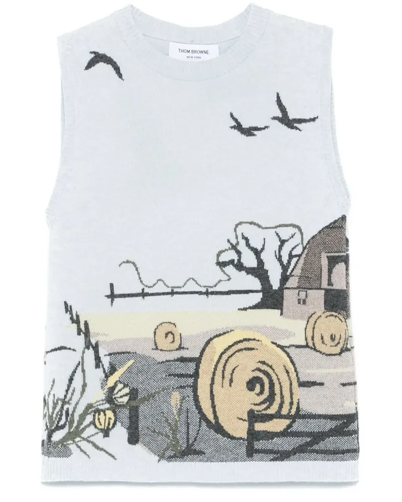 Thom Browne Seasonal Kaschmirweste mit Scenic-Intarsie - Blau Blau