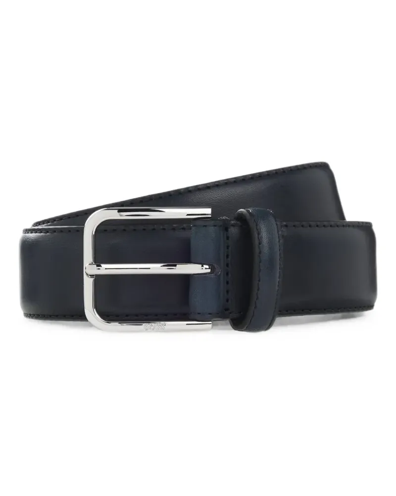 HUGO BOSS leather business belt with polished silver buckle - Blau Blau