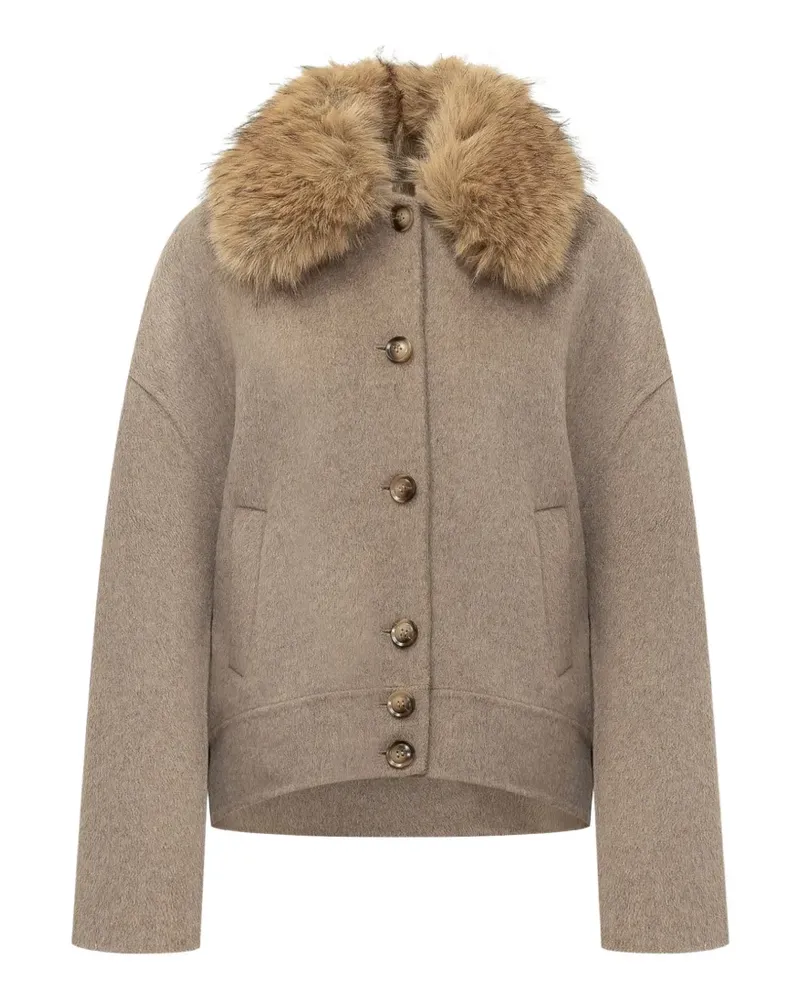 AVA ADORE faux-fur collar button-up jacket - Nude Nude