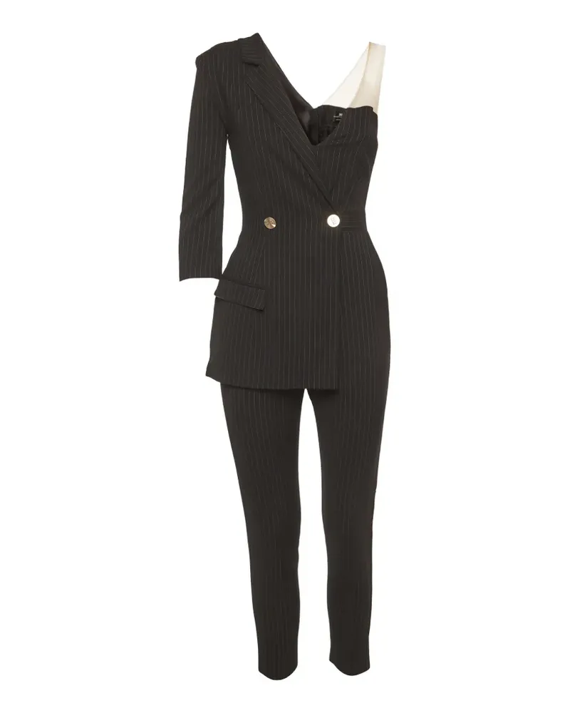 Elisabetta Franchi asymmetric pinstripe jumpsuit - Schwarz Schwarz