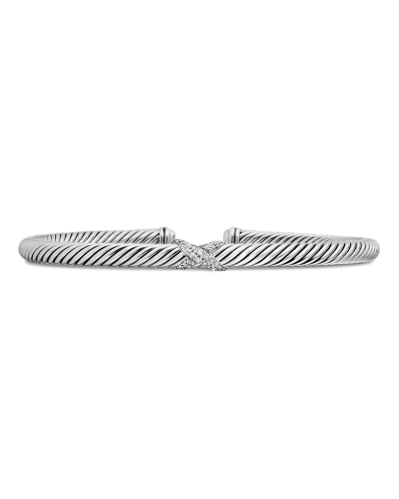 David Yurman X Classic Cable Station Sterlingsilber-Armband mit Diamanten (4mm Silber