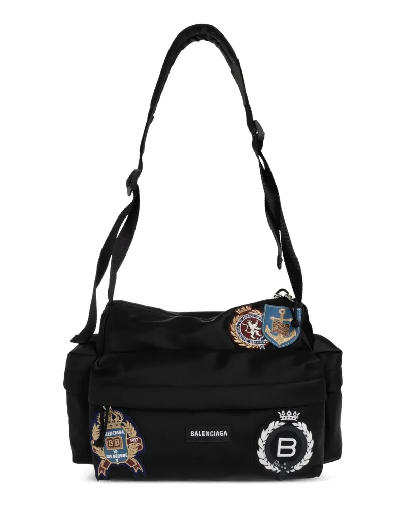 Balenciaga Kleine Explorer Schultertasche mit Patch - Schwarz Schwarz