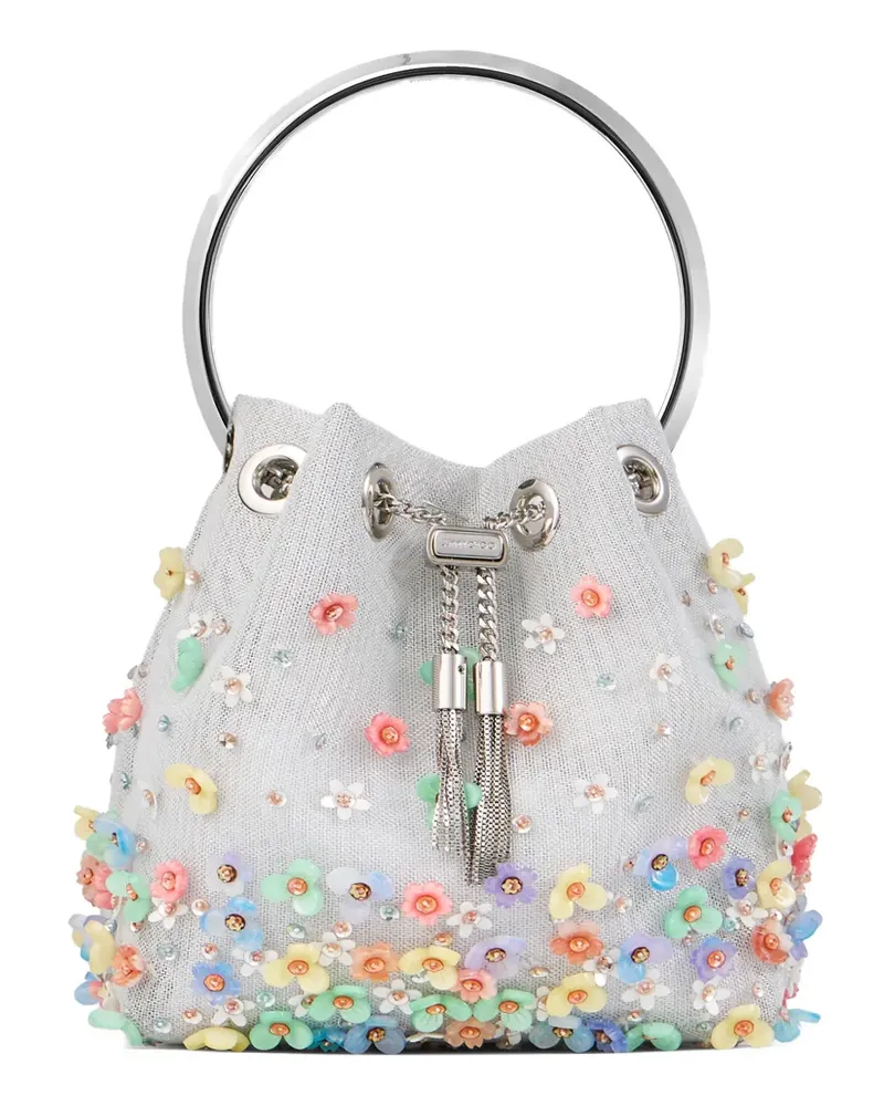 Jimmy Choo Bon Bon Beuteltasche mit Blumendetail - Silber Silber