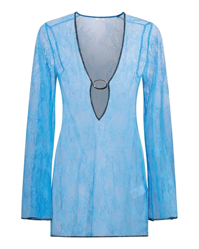 Oséree Lumière floral-lace ring-detail mini dress - Blau Blau