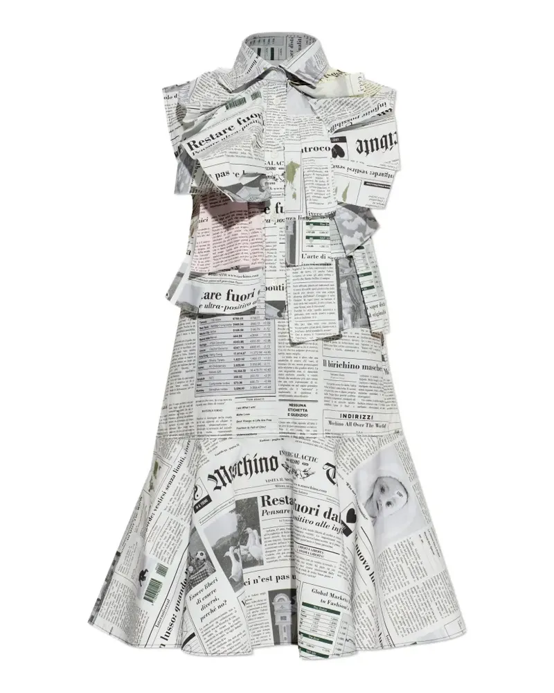 Moschino newspaper-print ruffled mini dress - Weiß Weiß