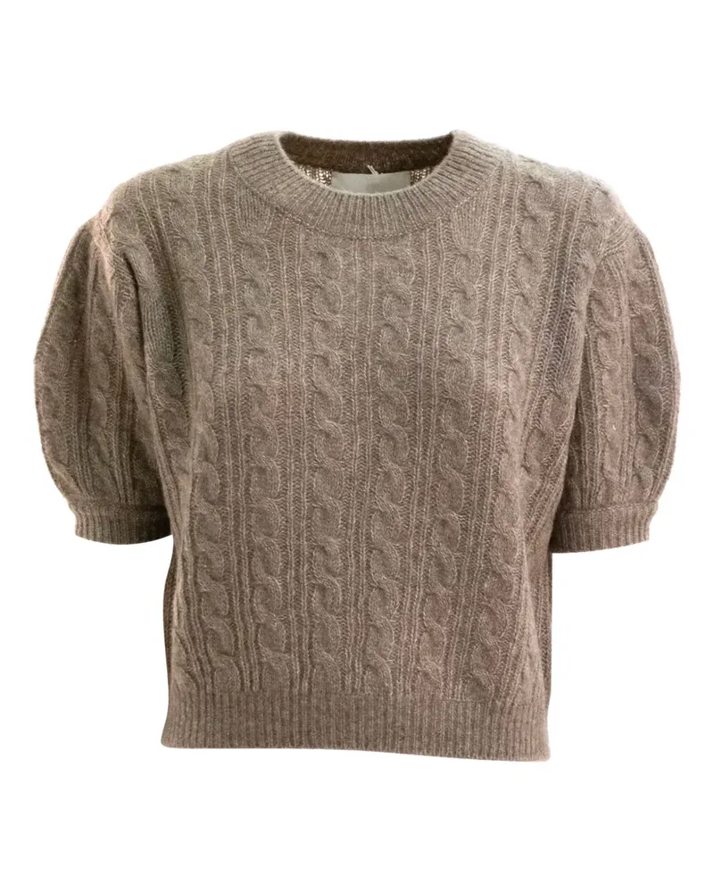 Lisa Yang Puffärmel-T-Shirt mit Zopfmuster - Nude Nude