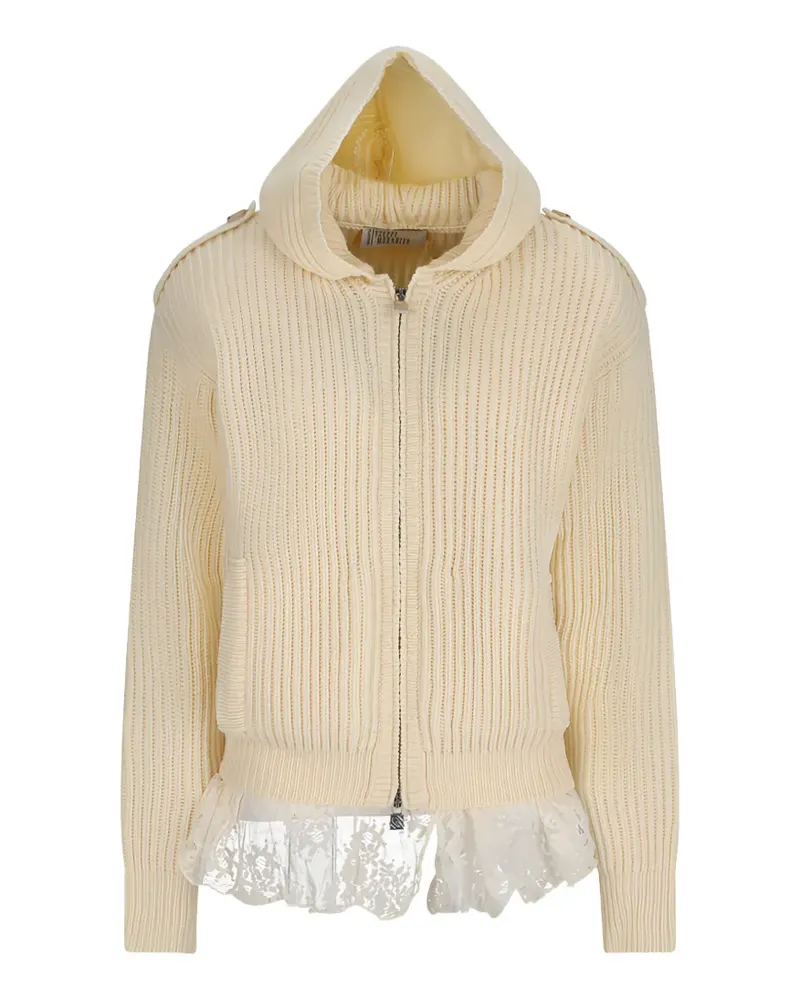 Giuseppe di Morabito lace-trim ribbed hoodie - Nude Nude
