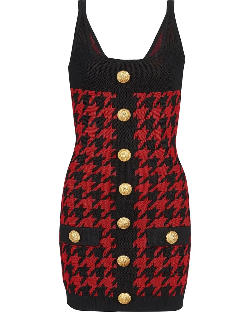 Balmain Kleid mit Hahnentrittmuster - Rot Rot