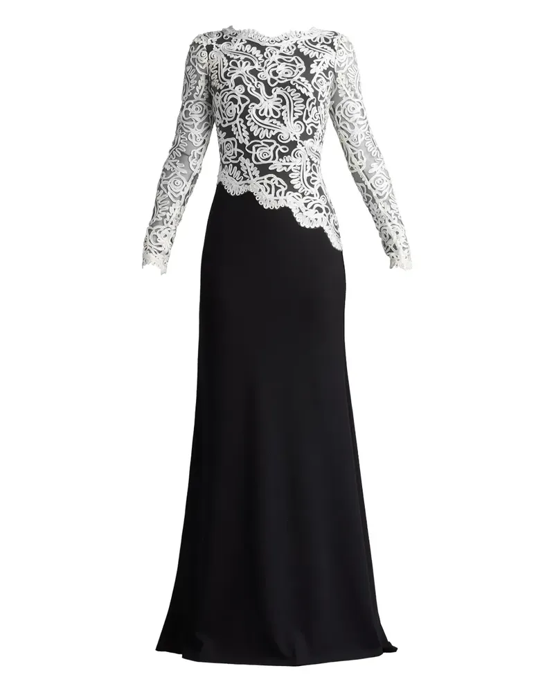 Tadashi Shoji Langes Kleid mit Spitzeneinsatz - Schwarz Schwarz