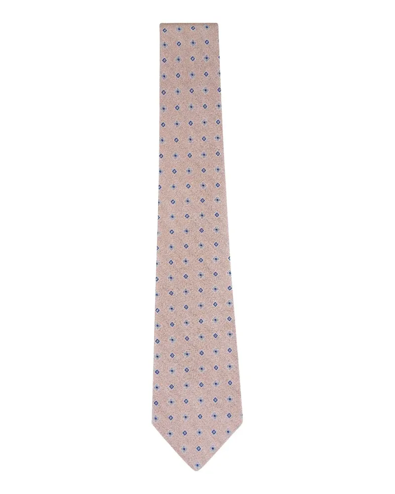 Kiton geometric-pattern floral-motif silk tie - Nude Nude