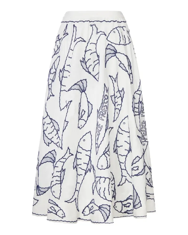 FARM Rio embroidered linen midi skirt - Weiß Weiß