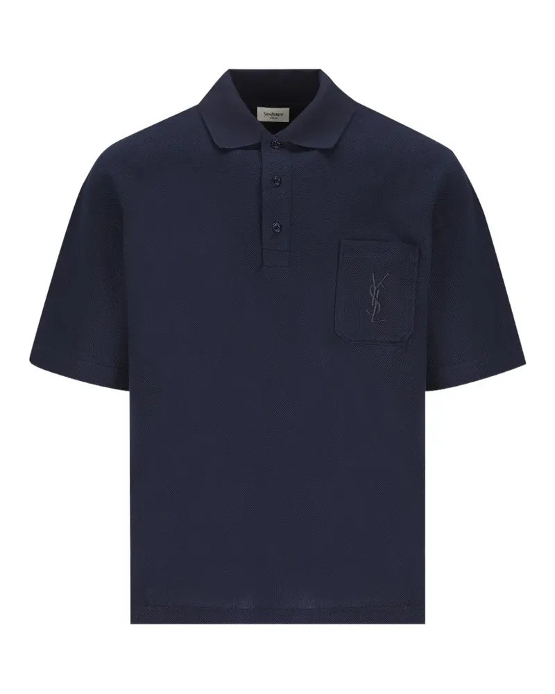 Saint Laurent Cassandre Poloshirt aus Baumwollpiqué - Blau Blau