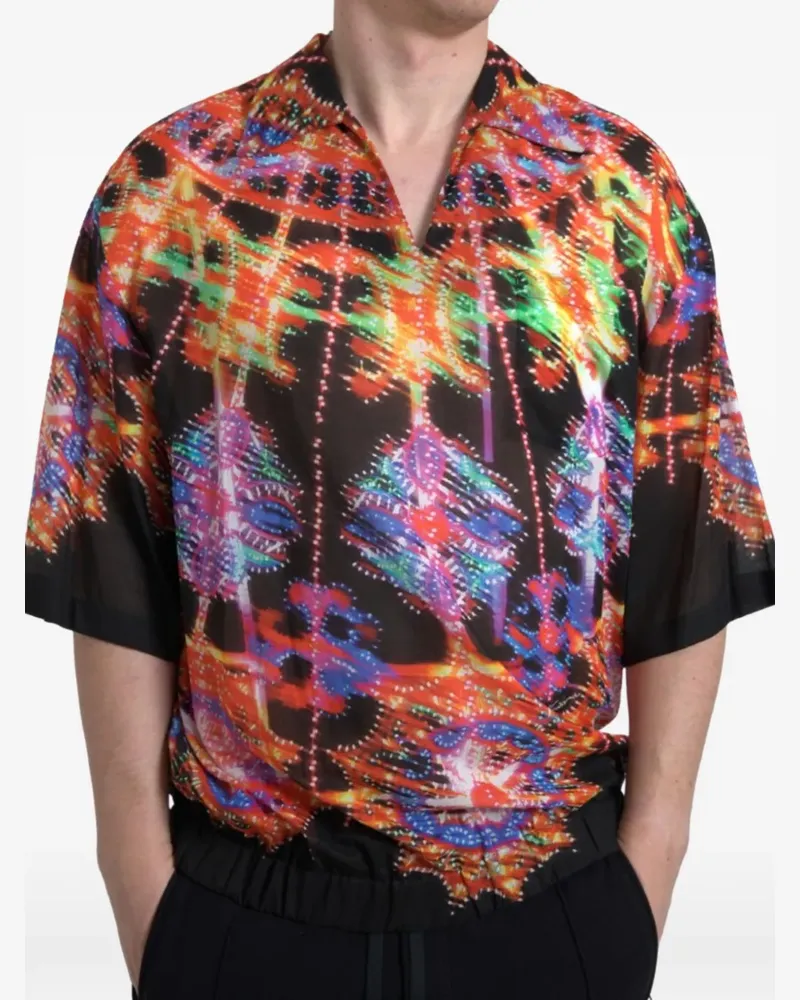 Dolce & Gabbana T-Shirt mit V-Ausschnitt und Luminarie-Print - Schwarz Schwarz