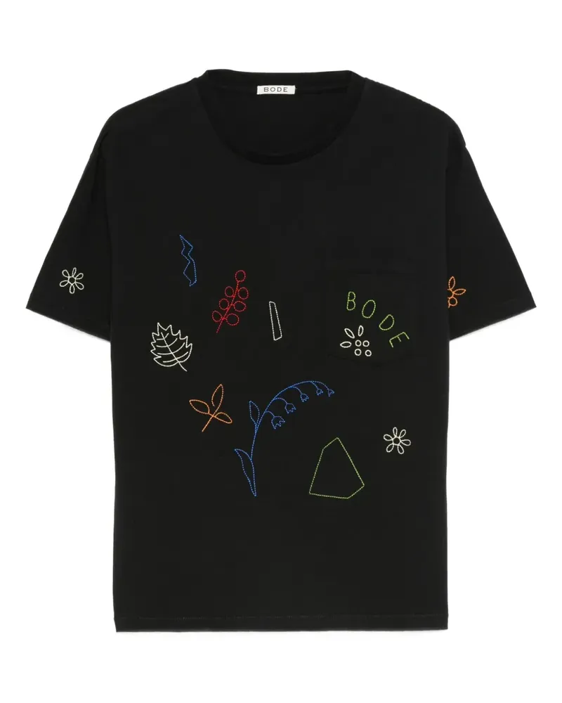 BODE T-Shirt mit bestickter Tasche - Schwarz Schwarz
