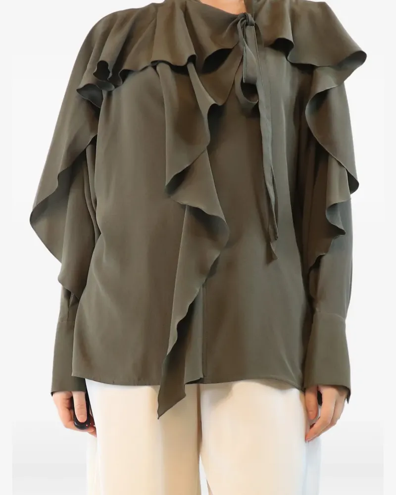 Victoria Beckham Seidenbluse mit Volants - Grün Grün