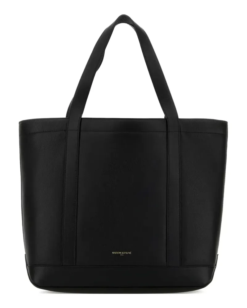 Kitsuné open-top leather tote bag - Schwarz Schwarz