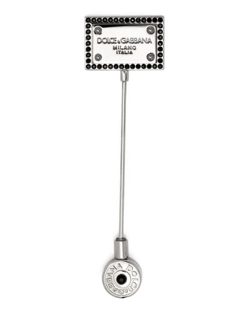 Dolce & Gabbana Strassverzierte Brosche mit Logo-Schild - Silber Silber