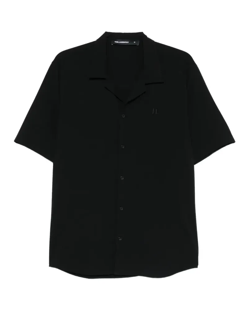 Karl Lagerfeld logo-embroidered camp-collar shirt - Schwarz Schwarz