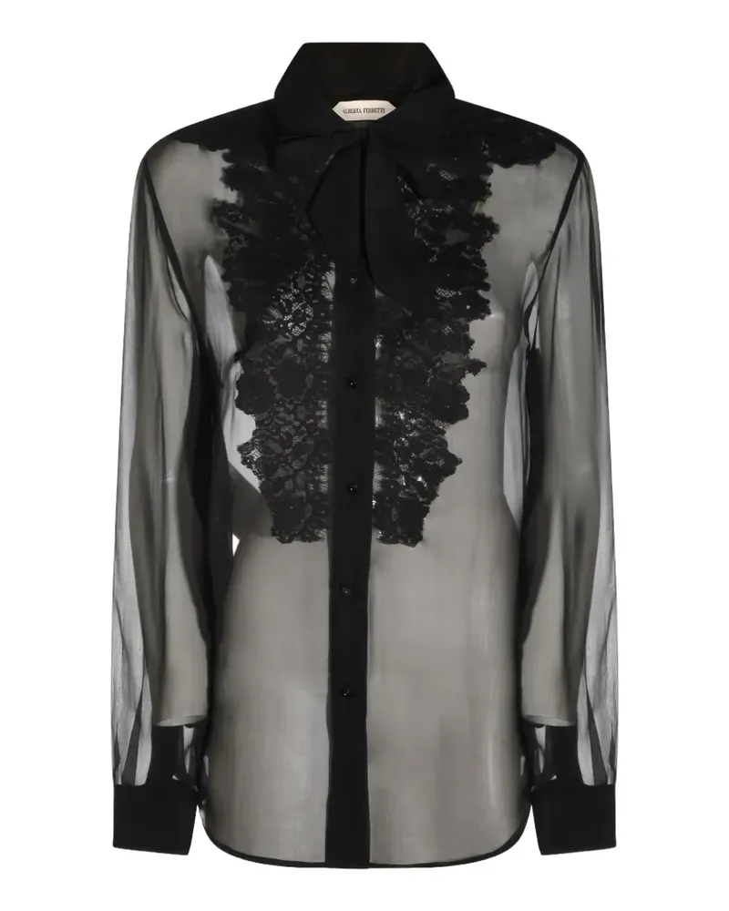 Alberta Ferretti lace-panelled pussy-bow shirt - Schwarz Schwarz