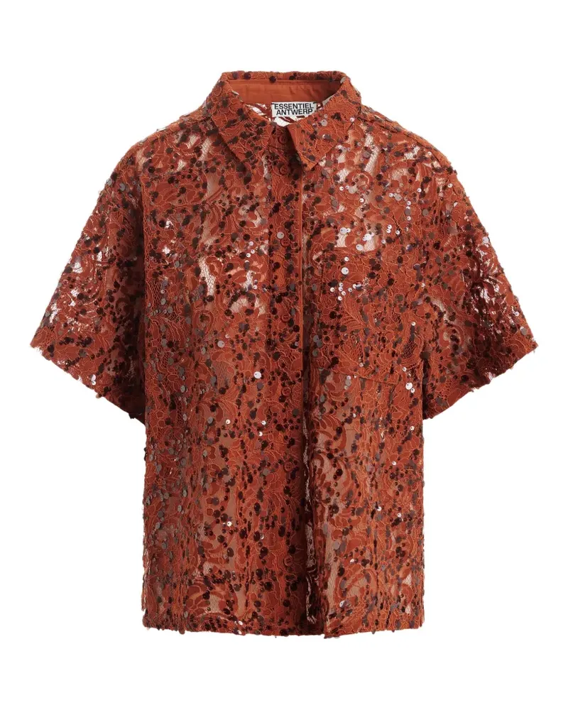 Essentiel sequin-embellished short-sleeved shirt - Rot Rot