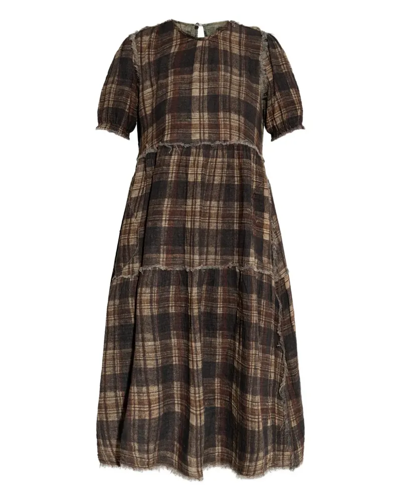 R13 Gestuftes Kleid mit Karomuster - Braun Braun