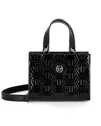 Philipp Plein Tote Bag aus Lackleder mit Monogramm Schwarz