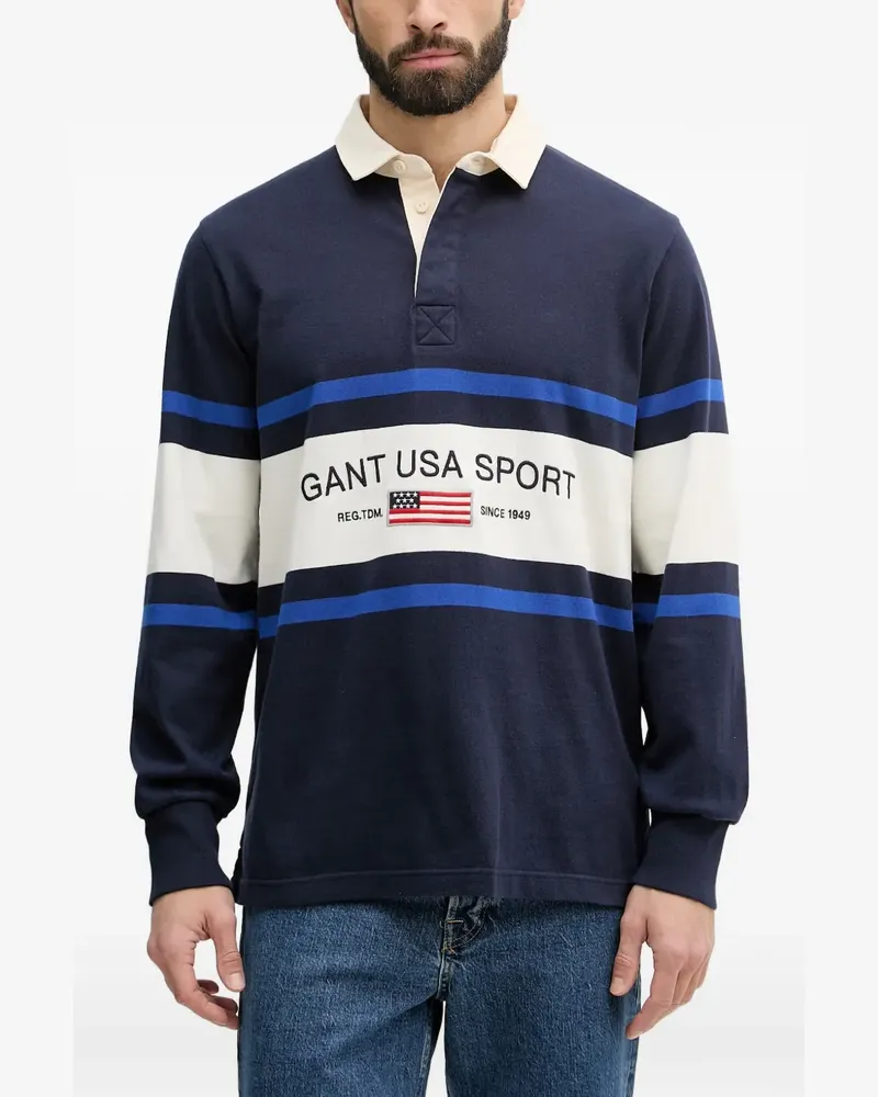 Gant Gestreifter Pullover mit Logo-Stickerei - Blau Blau