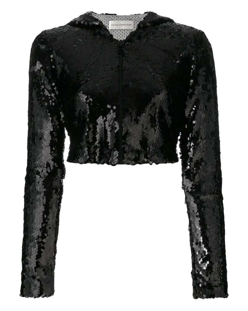Faith Connexion Cropped-Jacke mit Pailletten - Schwarz Schwarz