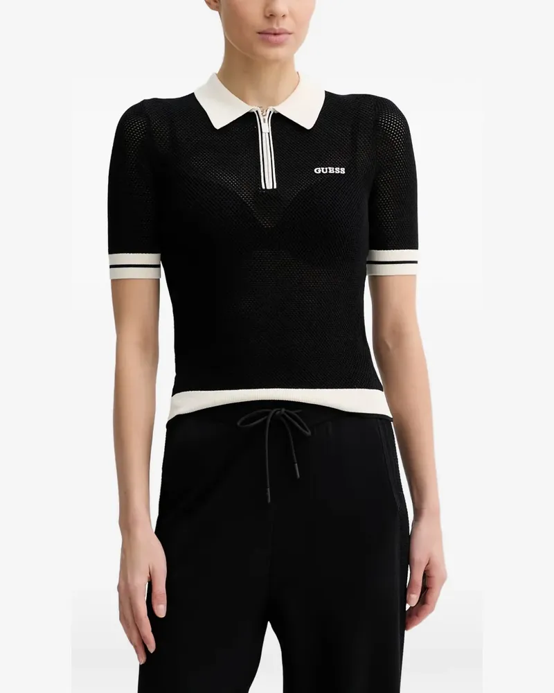 Guess Gabry logo-embroidered half-zip polo shirt - Schwarz Schwarz