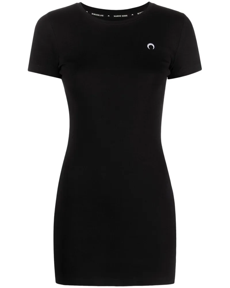 Marine Serre Fein geripptes T-Shirtkleid Schwarz