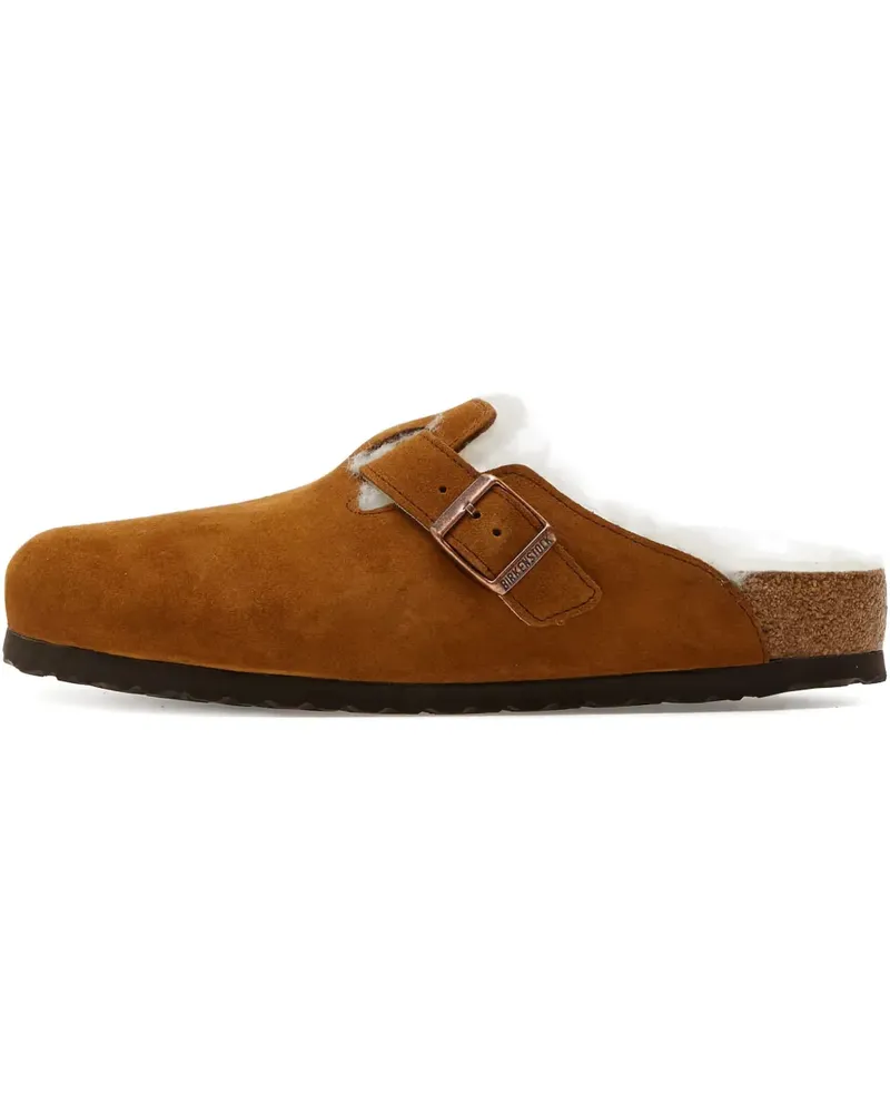 Birkenstock Boston Shearling buckled mules - Braun Braun