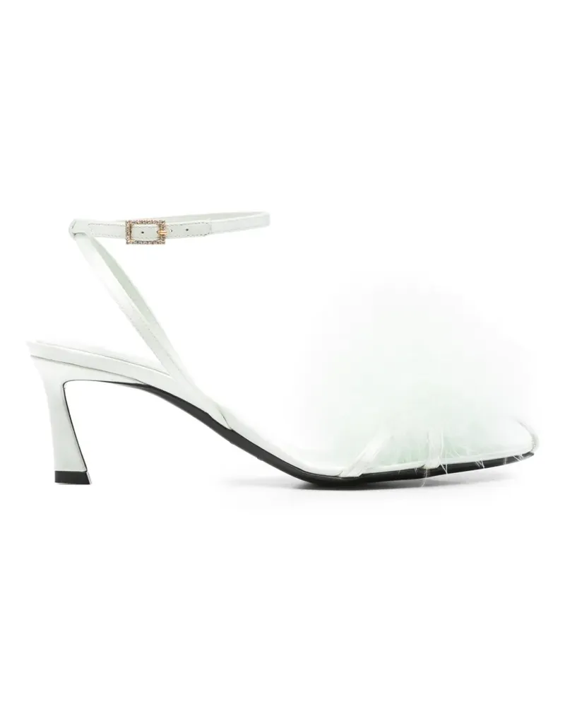 Saint Laurent feather-trim buckle-fastening heeled sandals - Grün Grün