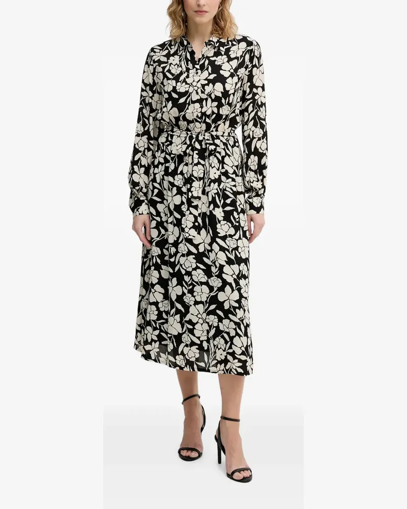 Benetton Midikleid mit Blumen-Print - Schwarz Schwarz