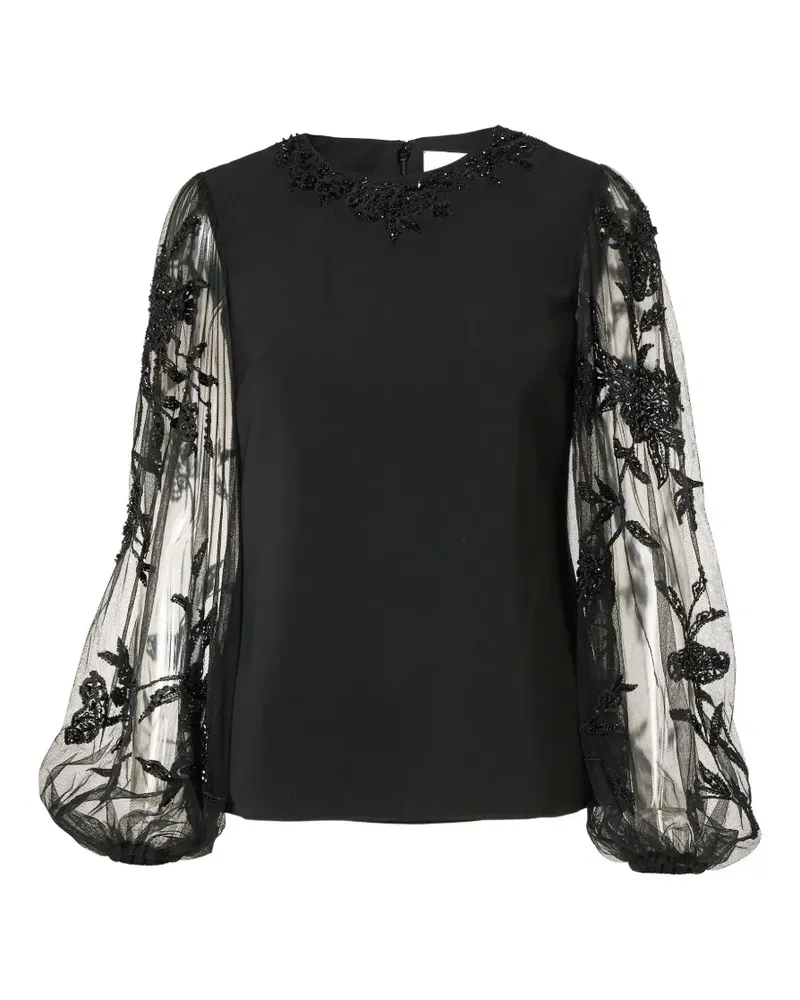 Carolina Herrera New York Besticktes Oberteil mit Puffärmeln - Schwarz Schwarz