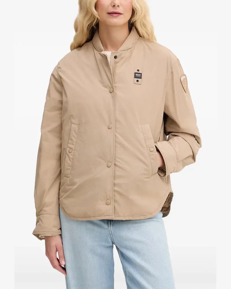 Blauer Olivia Bomberjacke mit Logo-Patch und Knopfverschluss - Nude Nude