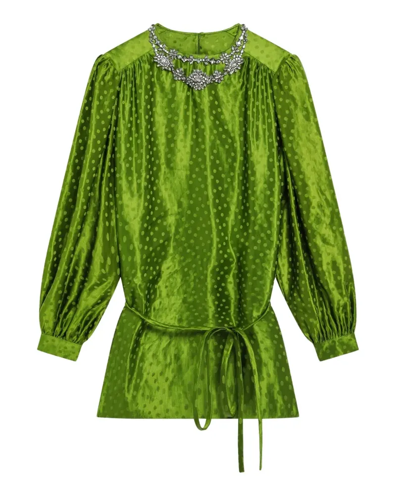 Valentino Garavani Besticktes Plus de Pois Jacquardkleid aus Seiden-Leinen - Grün Grün