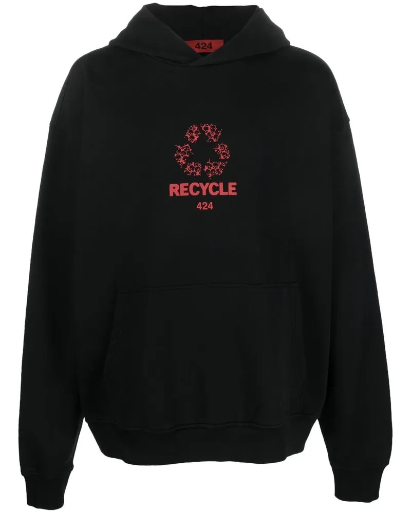 FourTwoFour on Fairfax Hoodie mit "Recycle"-Print Schwarz